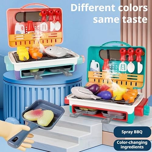 Miniatura 2 de Juego de juguetes para barbacoa para niños, juguete de cocina de simulación, juego de juguetes de cocina con sonido en aerosol y comida que cambia
