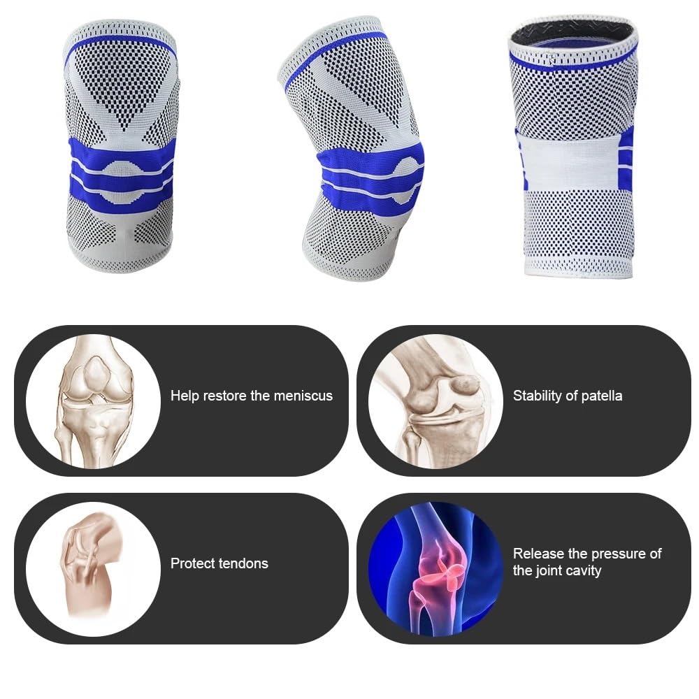 1 paire de genouillères de compression avec stabilisateurs latéraux et coussinet en gel de silicone pour la rotule, les déchirures du ménisque, le jogging pour l'arthrite, le brassard (rouge,