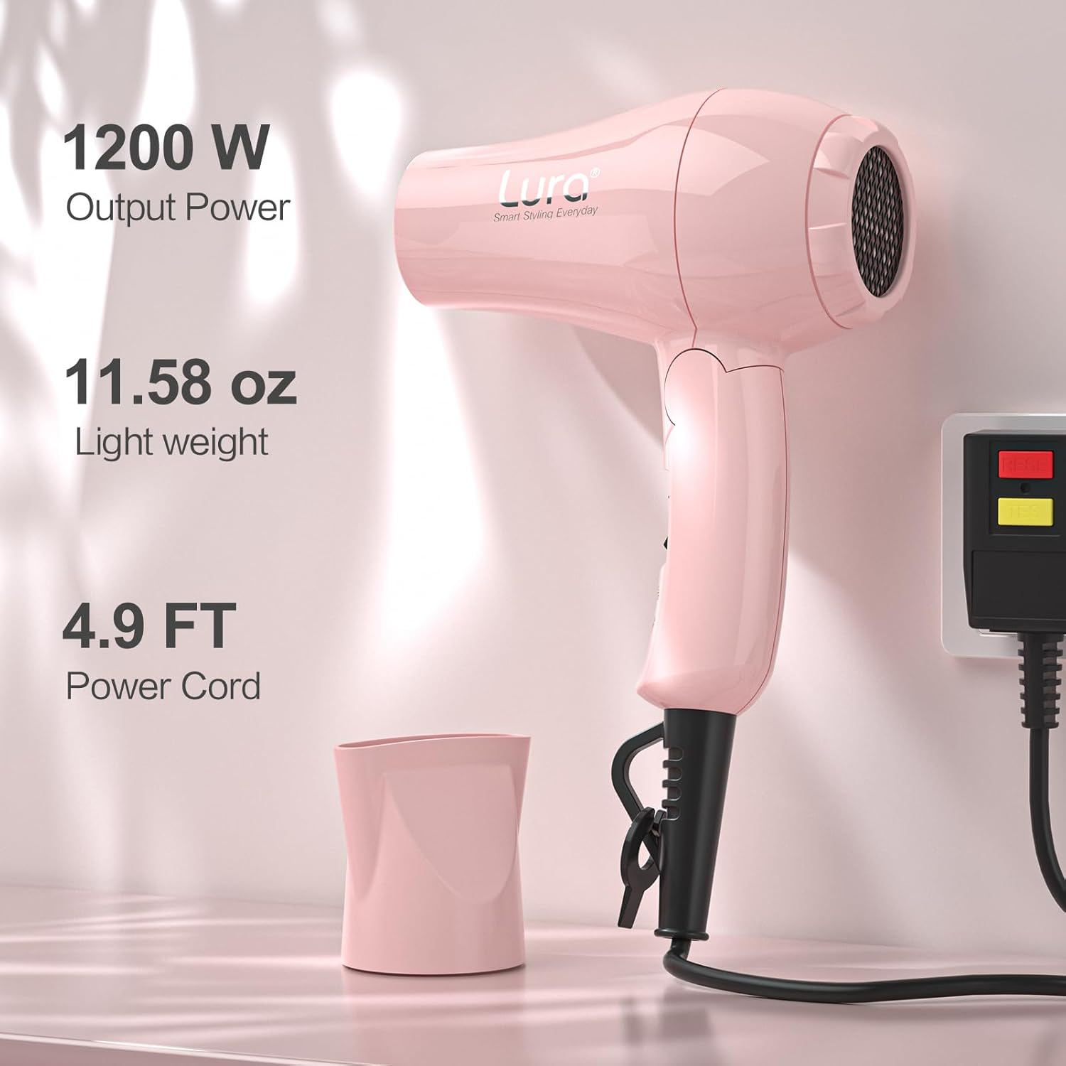 Foldable Travel Hair Dreyr Mini:Dual Voltage Small Lightweight Blow Dryer for International Travel,1200w Compact Hairdryer with Concentrator and Travel Bag(Light Pink) - Image 6