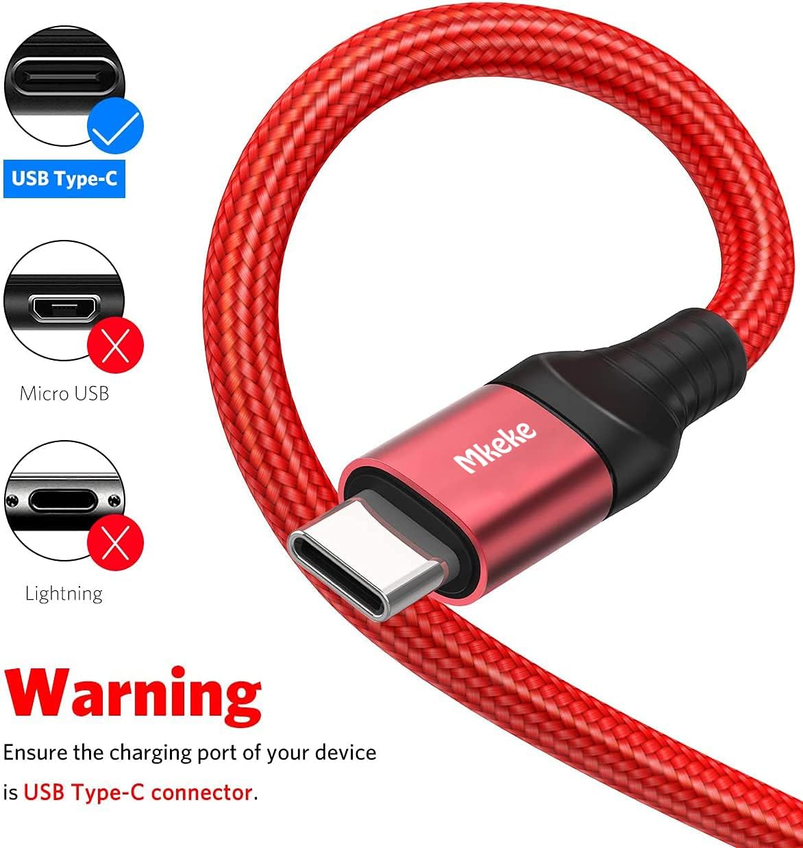 Mkeke USB C Cable, Fast Charging USB Type C Cable,USB-A to USB-C Cable 3Pack(1/1.5/1.8M) Nylon Braided…