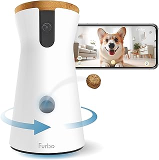 Furbo 360° Dog Camera: Pet Security Cam w/Barking Alerts, Rotating View, Treat Toss w/Phone App, Smart Home Puppy Monitoring, 2-Way Speaker, No Subscription Needed. Standard See, Talk, & Toss Features