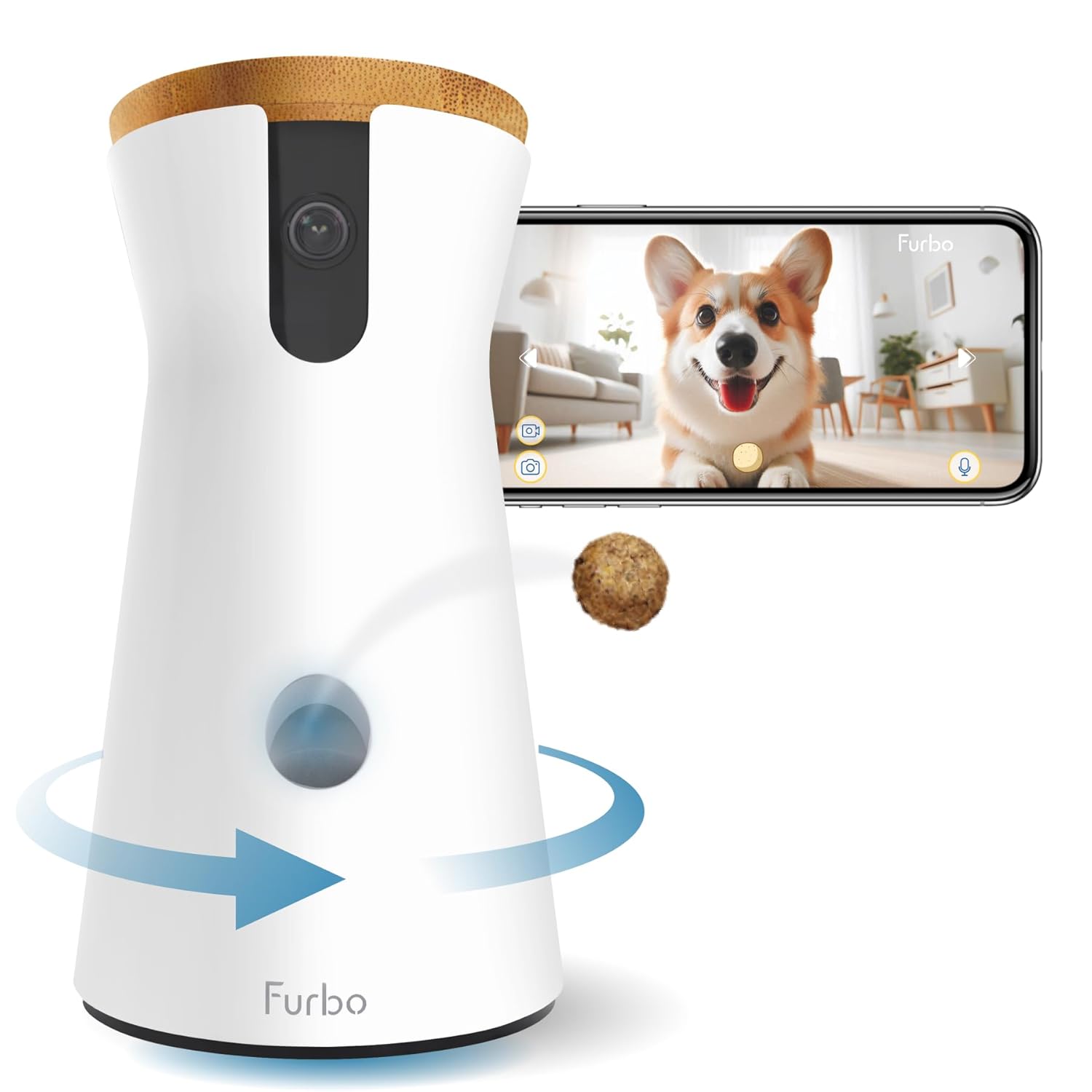 Furbo 360° Dog Camera: Pet Security Cam w/Barking Alerts, Rotating View, Treat Toss w/Phone App, Smart Home Puppy Monitoring, 2-Way Speaker, No Subscription Needed. Standard...