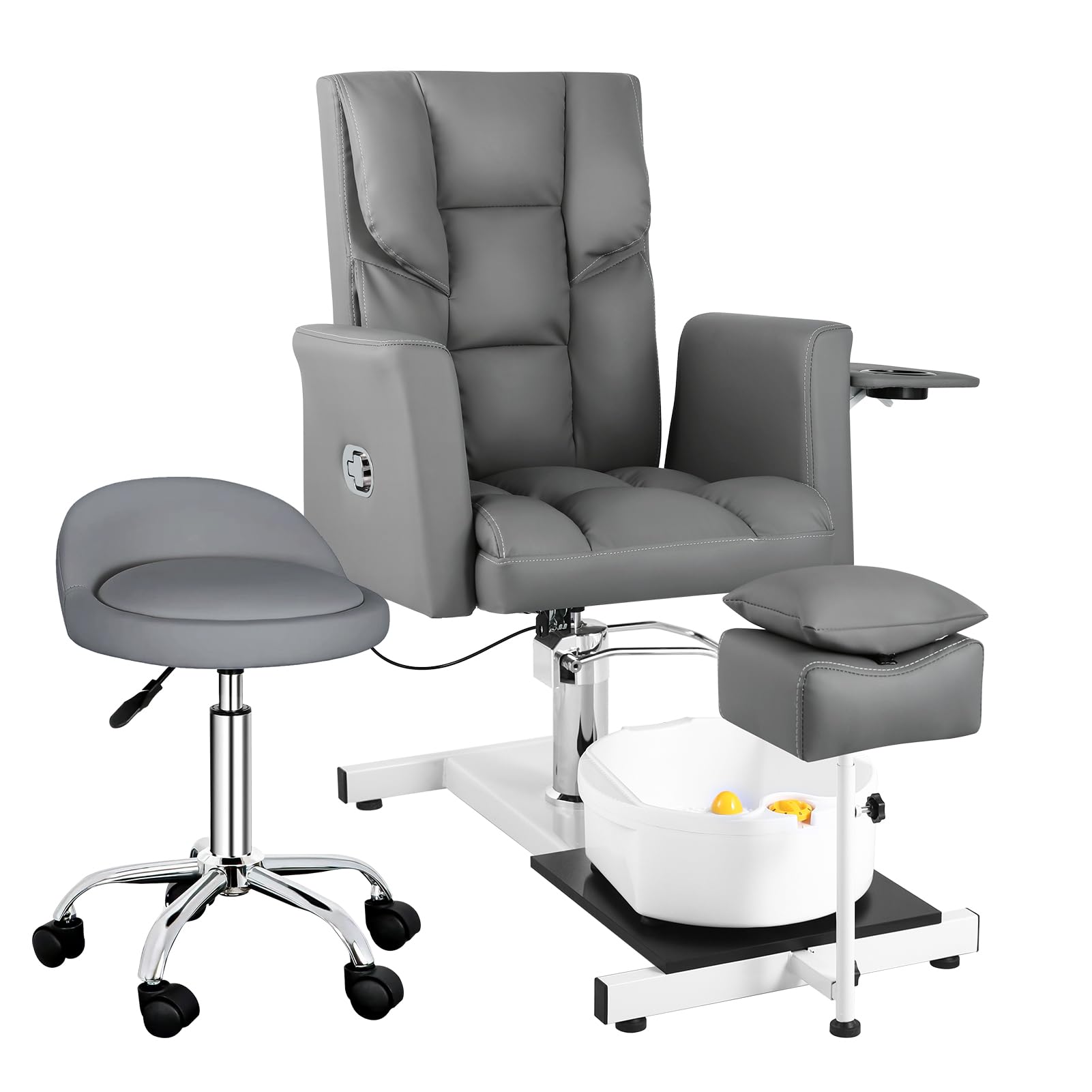 Pedicure Chair with Stool & Bubble Massage Foot Bath, Hydraulic Pedicure Chair for Nail Tech, No Plumbing, 360 ° Rotation for Beauty Spa Salon Unit