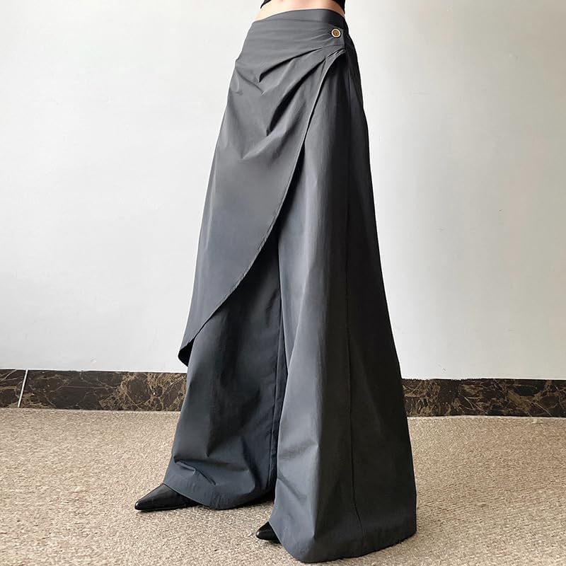 Women's Flowy Fashion Casual Wrap Straight Wide Leg Asymmetrical Dressy Trousers