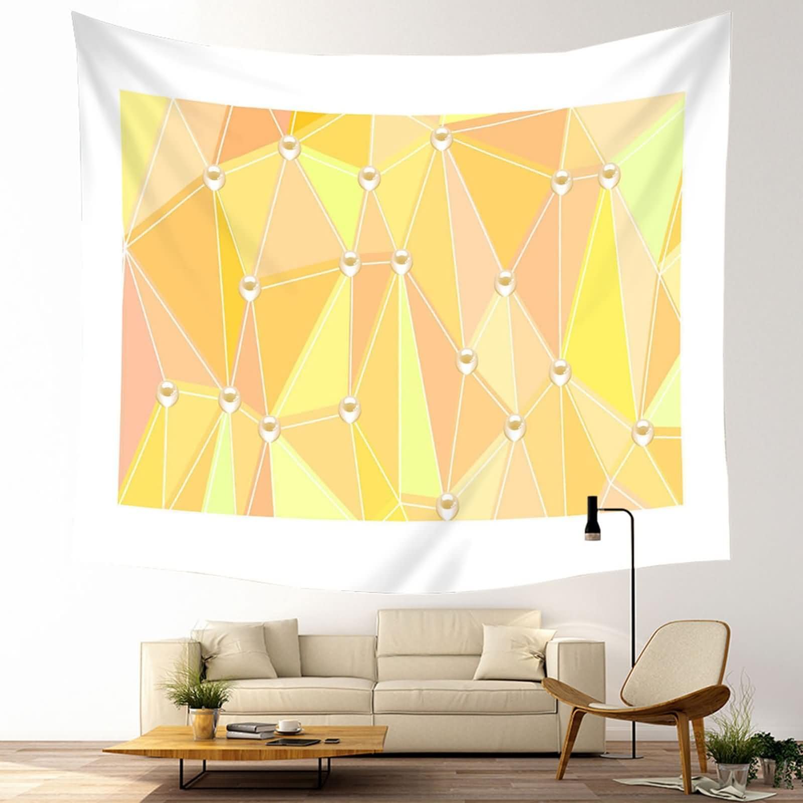 Homxi Tapiz Decorativo Cama 350 x 256 CM,Tapices para Sofá Poliéster Patrón de Triángulo Geométrico Tapiz de Habitación Amarillo