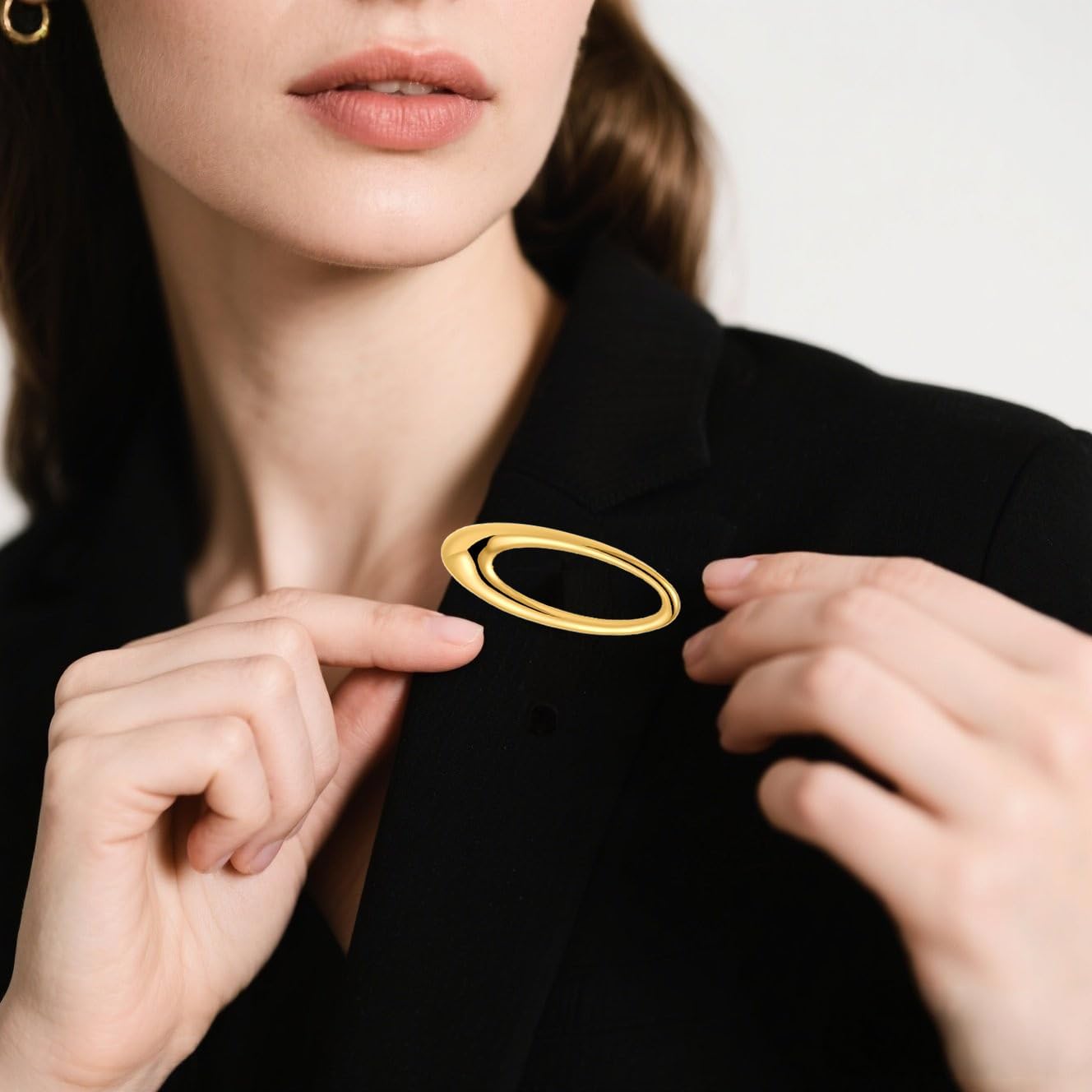 Minimalist Gold Oval Hoop Brooch - Shiny Metal Lapel Pin for Women Men, Slim Fashion Accessory for Coat Dress Scarf - Image 5