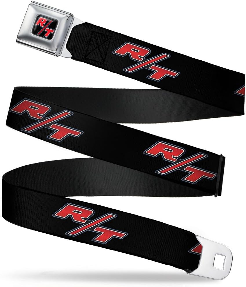 Buckle-Down Seatbelt Belt - Dodge Challenger R/T Emblem Repeat Black/Blue/White/Red