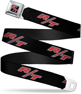 Buckle-Down Seatbelt Belt - Dodge Challenger R/T Emblem Repeat Black/Blue/White/Red