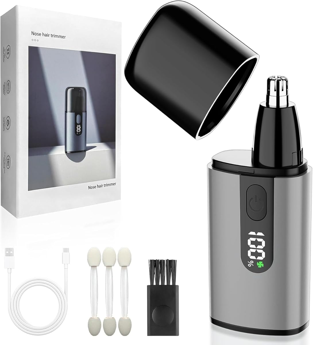 Nose Hair Trimmer for Men Women, Electric Nose Hair Trimmer with LED Display Fast Charging Built-in Battery and Dual-Edge Blades 12000 RPM, Painless Portable Design USB Rechargeable