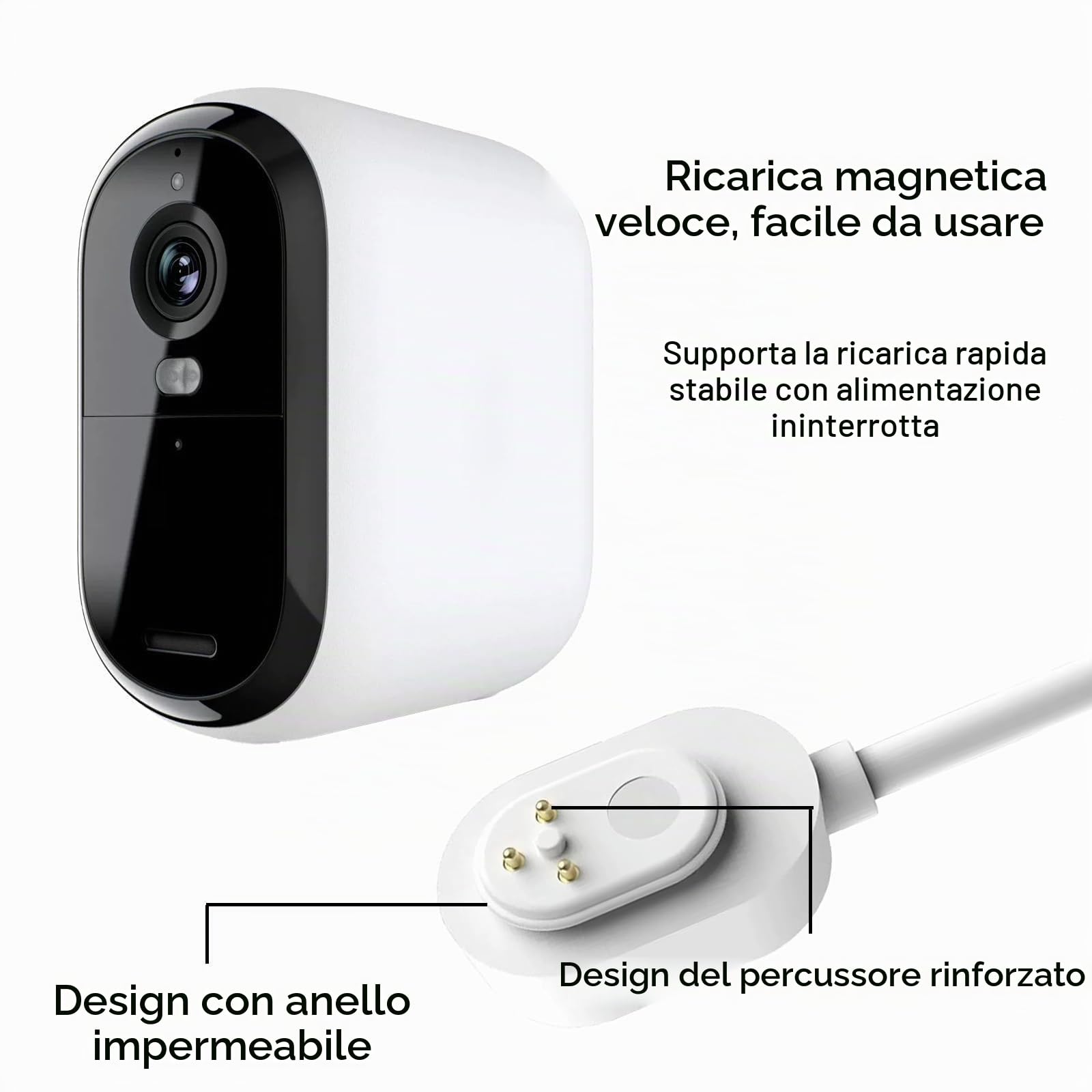 10-ft. da Esterno Cavo di Ricarica Magnetico Compatibile con Arlo Ultra 1, 2, Pro 3, 4, 5, 2K - Cavo Bianco di Alta Qualità per una Ricarica Efficiente e Sicura