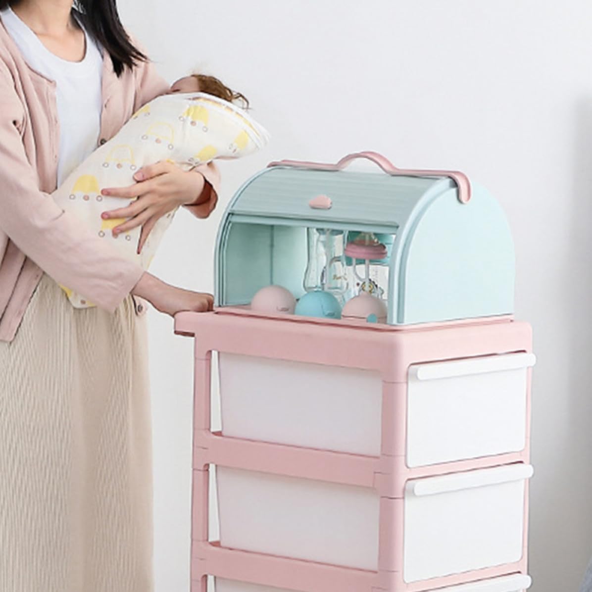 GALPADA Boîte de Rangement pour Biberons en Plastique Couvercle Étanche et Plateau Égouttoir Amovible Cuisine et Vaisselle de Bébé