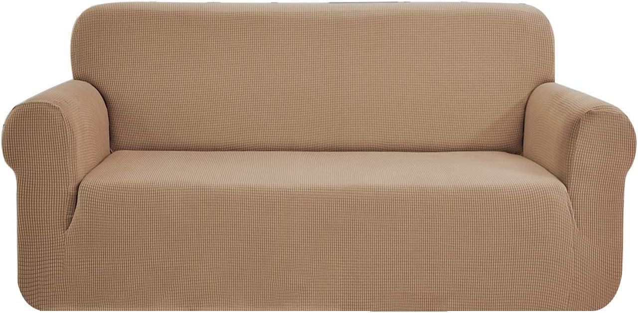 SAMSTEX Stylish Sofa Cover Stretch 1-Piece Sofa Slipcovers High Stretch Sofa Covers 3 Seater Thick Soft Sofa Protector Machine Washable Non Slip Couch Covers (3 Seater, Sand)