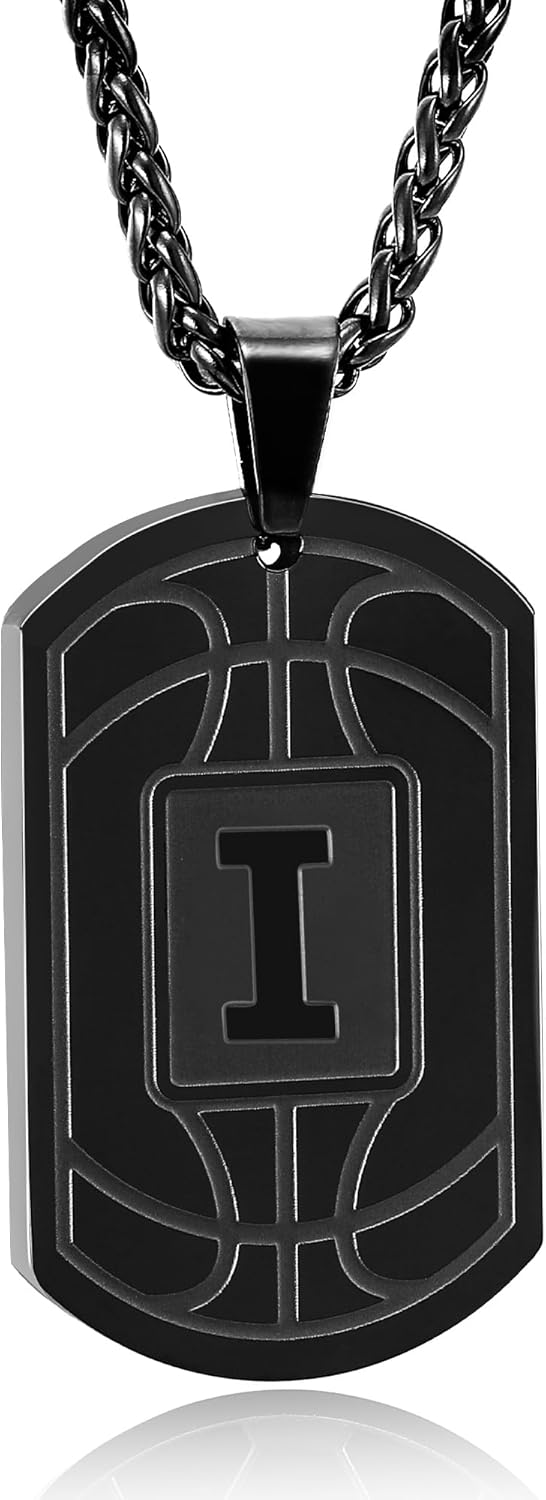 Easter Basket Stuffers – Basketball Initial Necklace for Men Boys Teen Kids Dog Tag Stainless Steel Letter Pendant Sport Basketball Athletes Jewelry Christmas Birthday Gifts for Kids Boys Men Dad