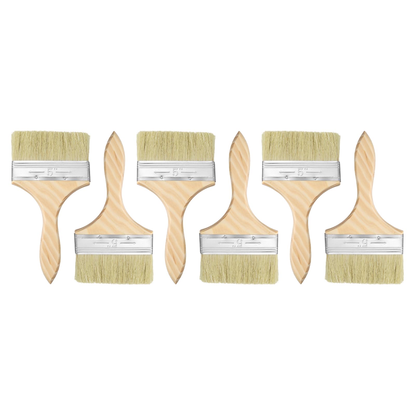 sourcing map 6pcs Double Thick Chip Paint Brush 5" Flat Bristle Painting Brushes with Wooden Handle for DIY Art Painting Furniture Cabinet Fences Deck Wall Door Trim, White