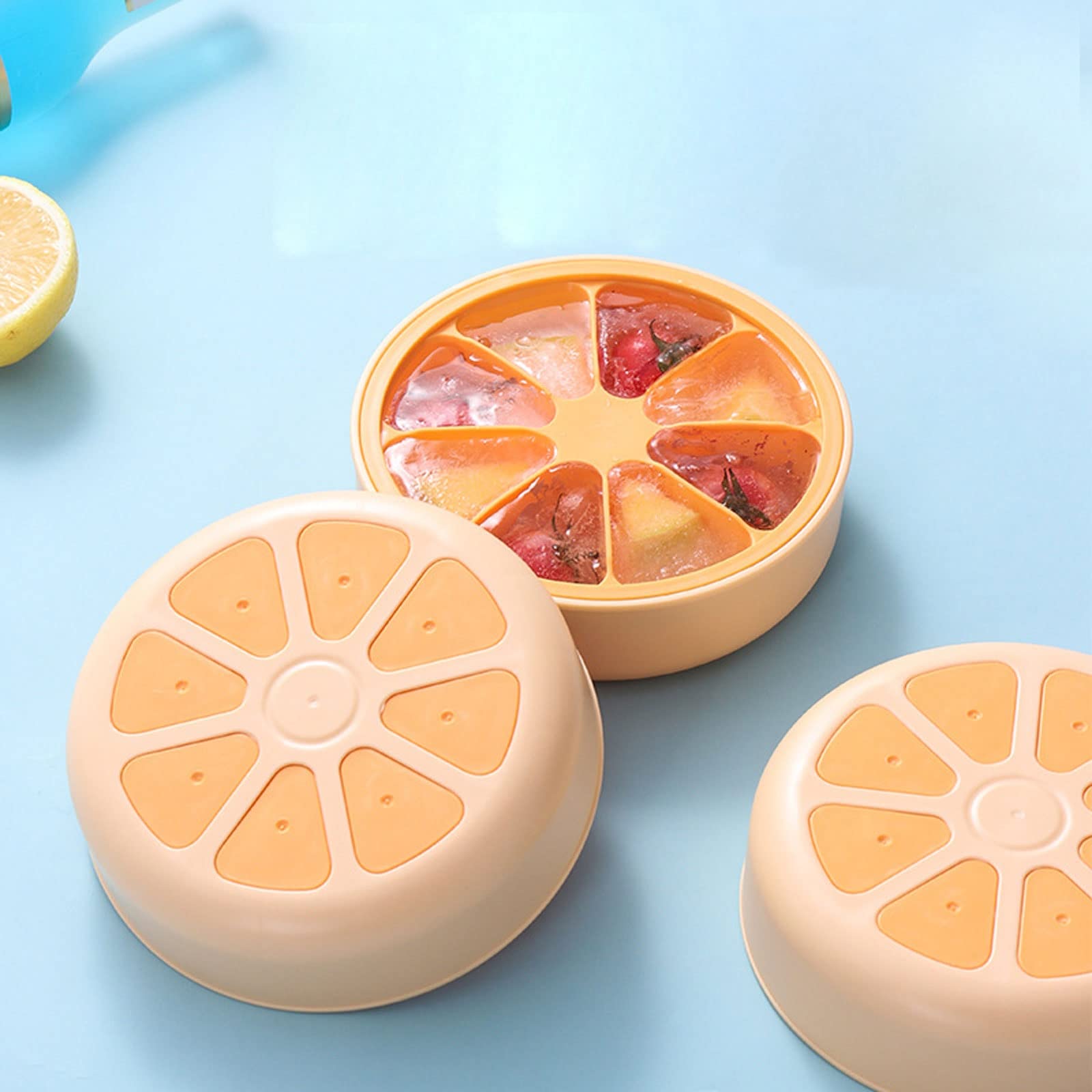 JINGYAN Bacs à glaçons Silicone Ice Cube Round Box with Lid Creative Reusable Homemade Food Grade Mold