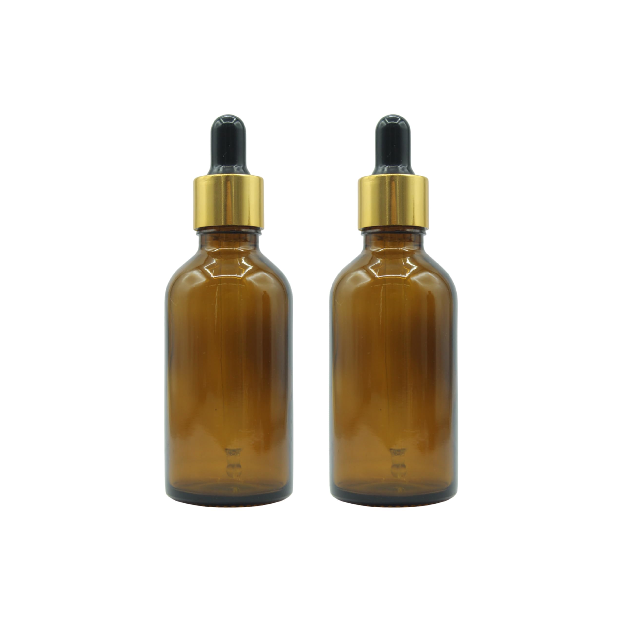 50ml Amber Glass Bottle with with Gold ring, Black Silicone Teat, Dropper and Plug for Essential Oils, DIY skin care, Multipurpose Bottle for Home and Travel Purpose (Amber- 2 Pieces- 50ml)