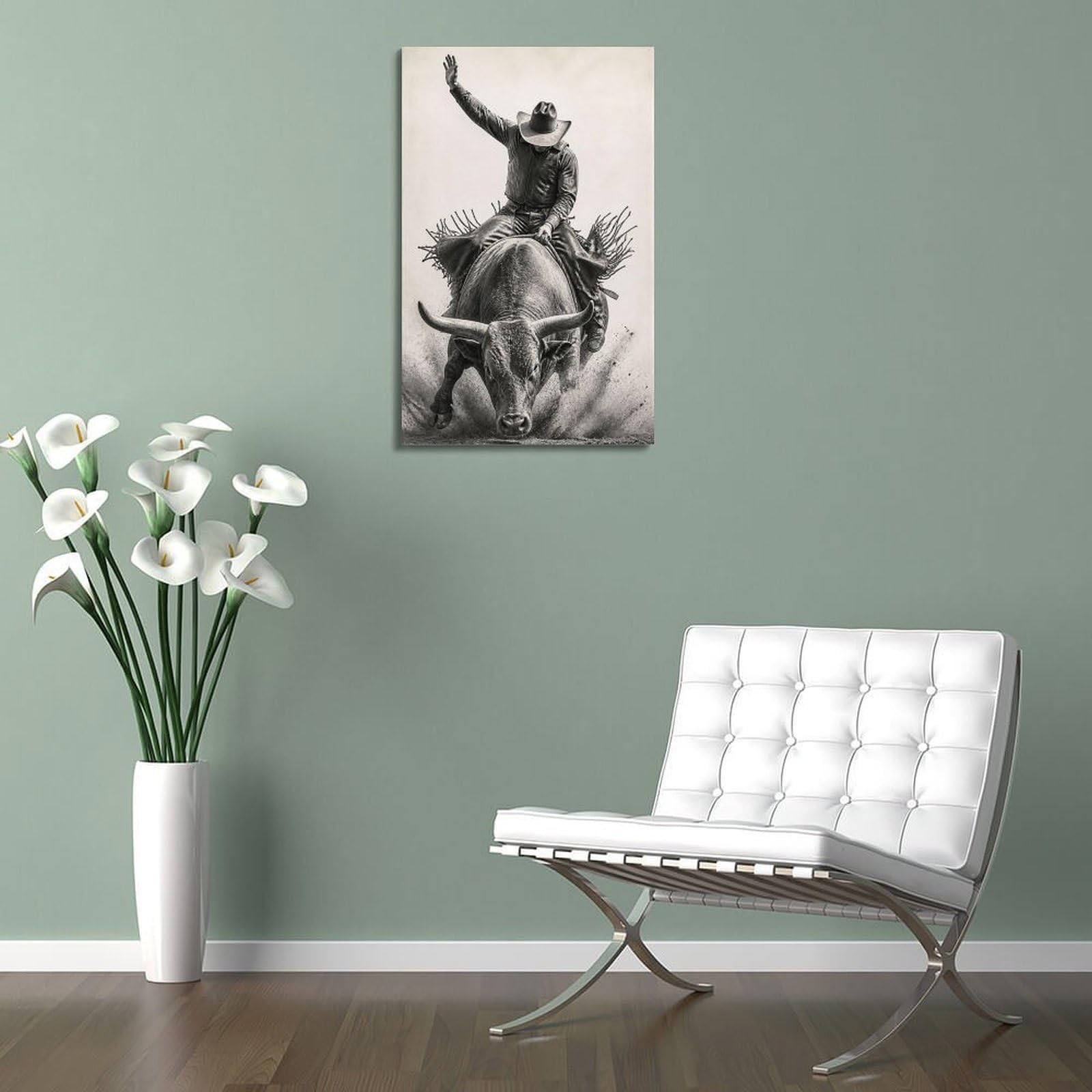 OKAHYS Impression sur toile haut de gamme - Impression sur toile - Motif rodéo Bull Rider - Action rapprochée - Style western moderne - Décoration murale idéale pour famille, cave, salle de jeux