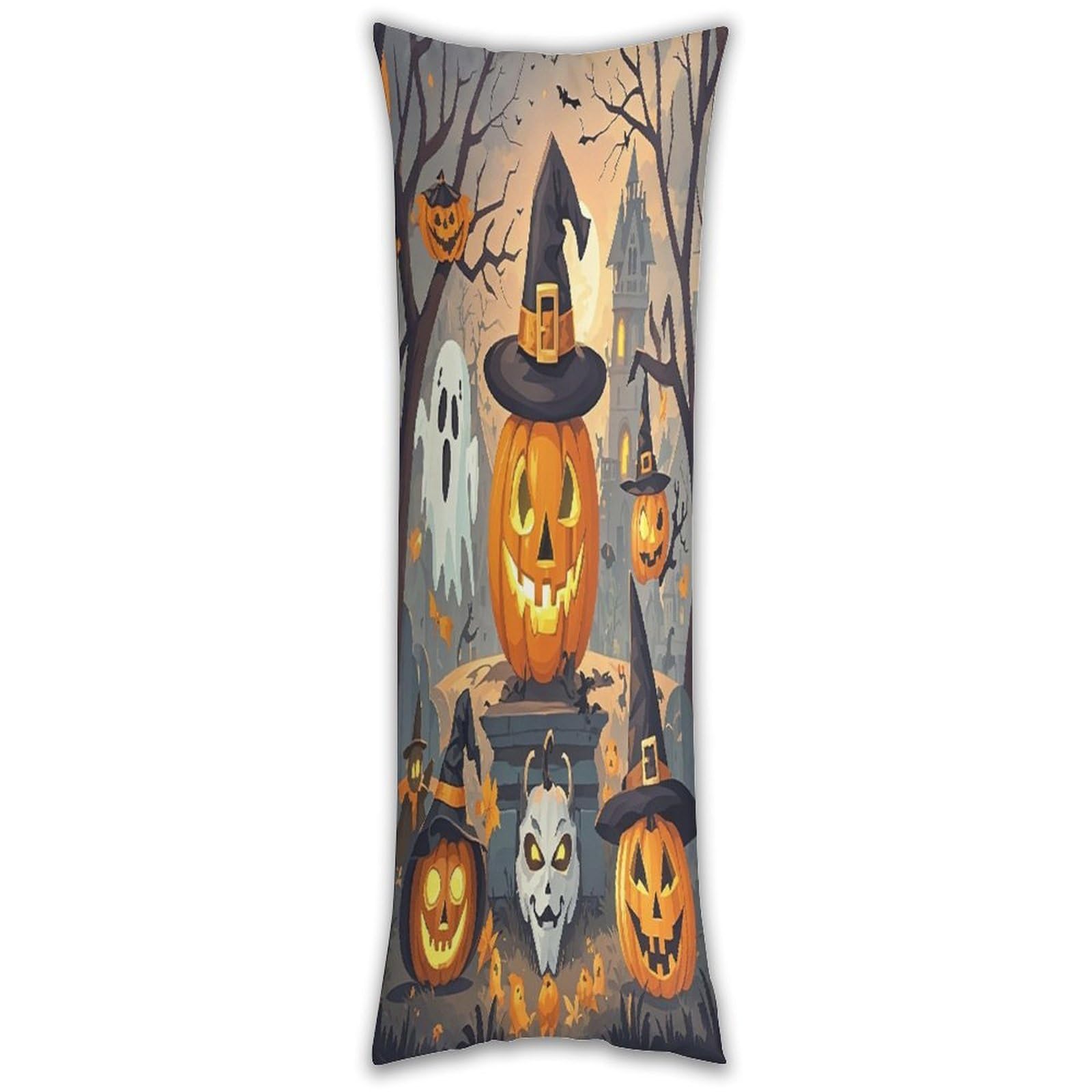 Halloween Pumpkins Long Pillow Case with Zipper Ultra Soft Microfiber Long Pillow Cover Breathable Body Pillow Protector Soft Wrinkle Pillowcase for Bed Sofa Bedroom 53 X 19 in