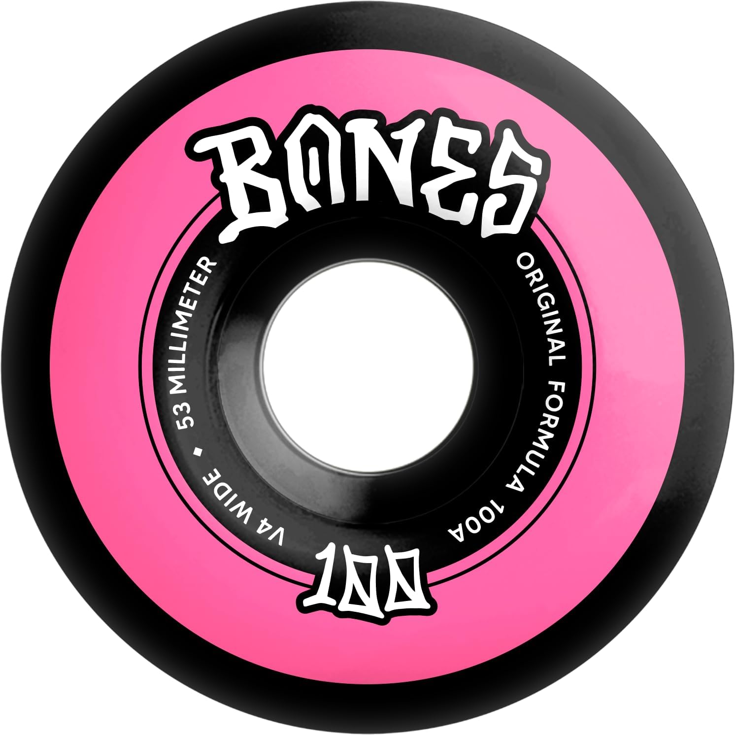 Bones Wheels OG Formula Wides 100's Skateboard Wheels, 53mm, 100A, V4 Wide, Black