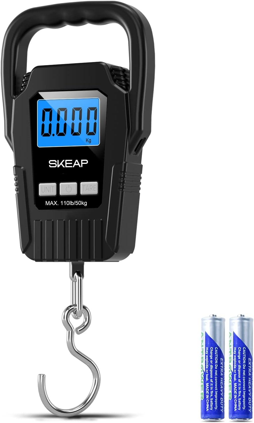 SKEAP Digital Fish Scale Hanging Scale Fishing Scale, 110lb/50kg Luggage Scale,Fish Weighing Scale, Upgrade Large Handle & Backlit LCD Display, Postal Scale,Black,Fishing Gifts for Men,Black