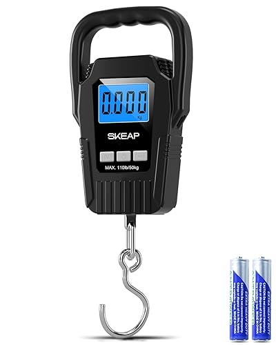 Miniatura 10 de SKEAP - Balanza digital para pesca, balanza colgante, balanza de pesca, capacidad de 110 libras/50 kg, balanza para equipaje, mango grande
