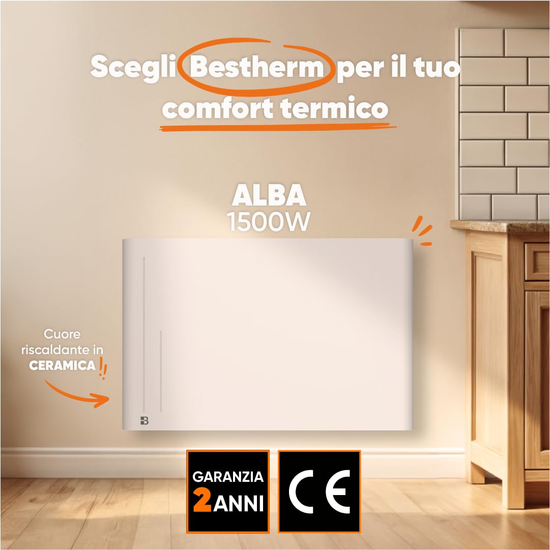 BESTHERM - Radiatore elettrico fisso a inerzia secca ceramica 1500W Bestherm ALBA orizzontale bianco