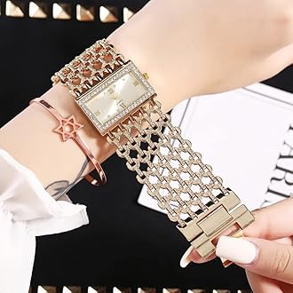 Weicam Women Luxury Crystal Square Dial Hollow Bangle Bracelet Analog Quartz Wrist Watch