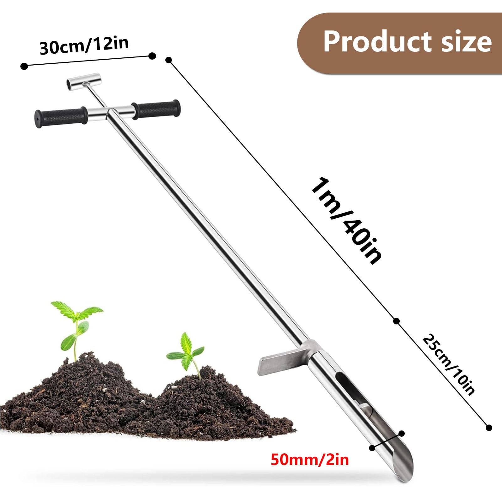 Bodenprobensonde, 91 cm Bodensondenstab, Erdsondenstab, Bodenprobennehmer Mit Fußpedal, Für Bodenprobenentnahme, Gartenarbeit(Dia 50MM(2in))
