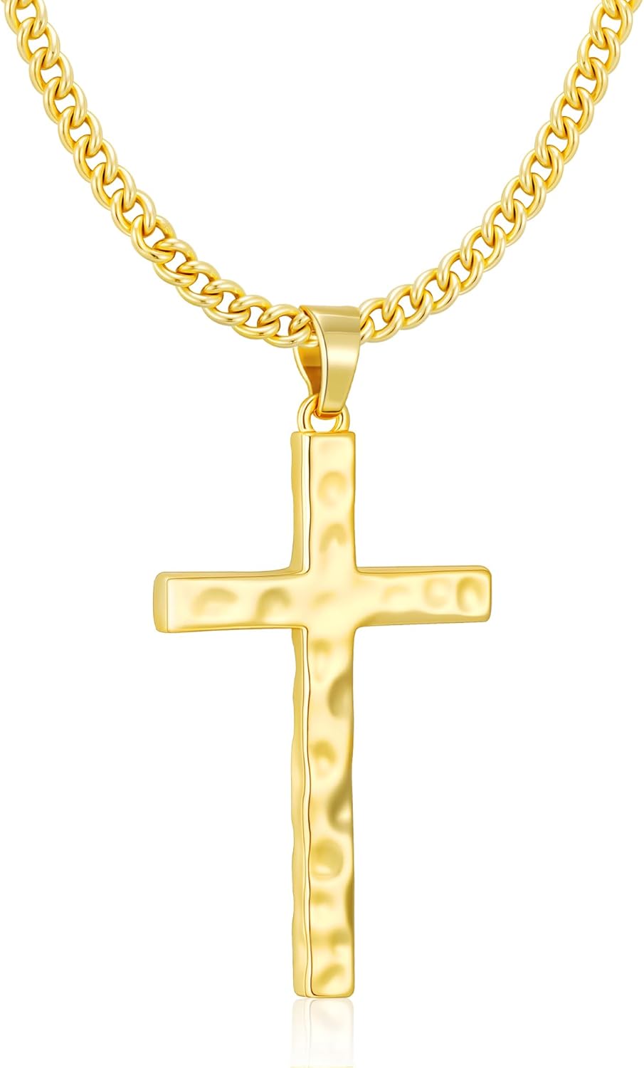 Cross Necklace for Men Boys - Hammered Cross Pendant with Cuban Chain Unique Crucifix Necklaces Christmas Christian Religious Jewelry Gifts 22+2 Inches