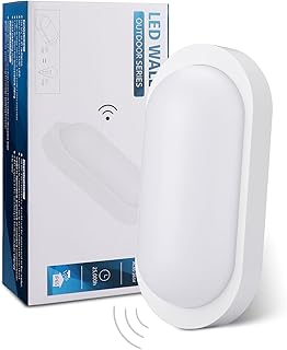 Oraymin LED Wandleuchte Kellerlampe mit Bewegungsmelder Innen, 12W IP65 LED Wandlampe 1080LM, Feuchtraumleuchte Oval für Diele Garage Flur Balkon Treppe Carport Keller, 4000K, Weiß