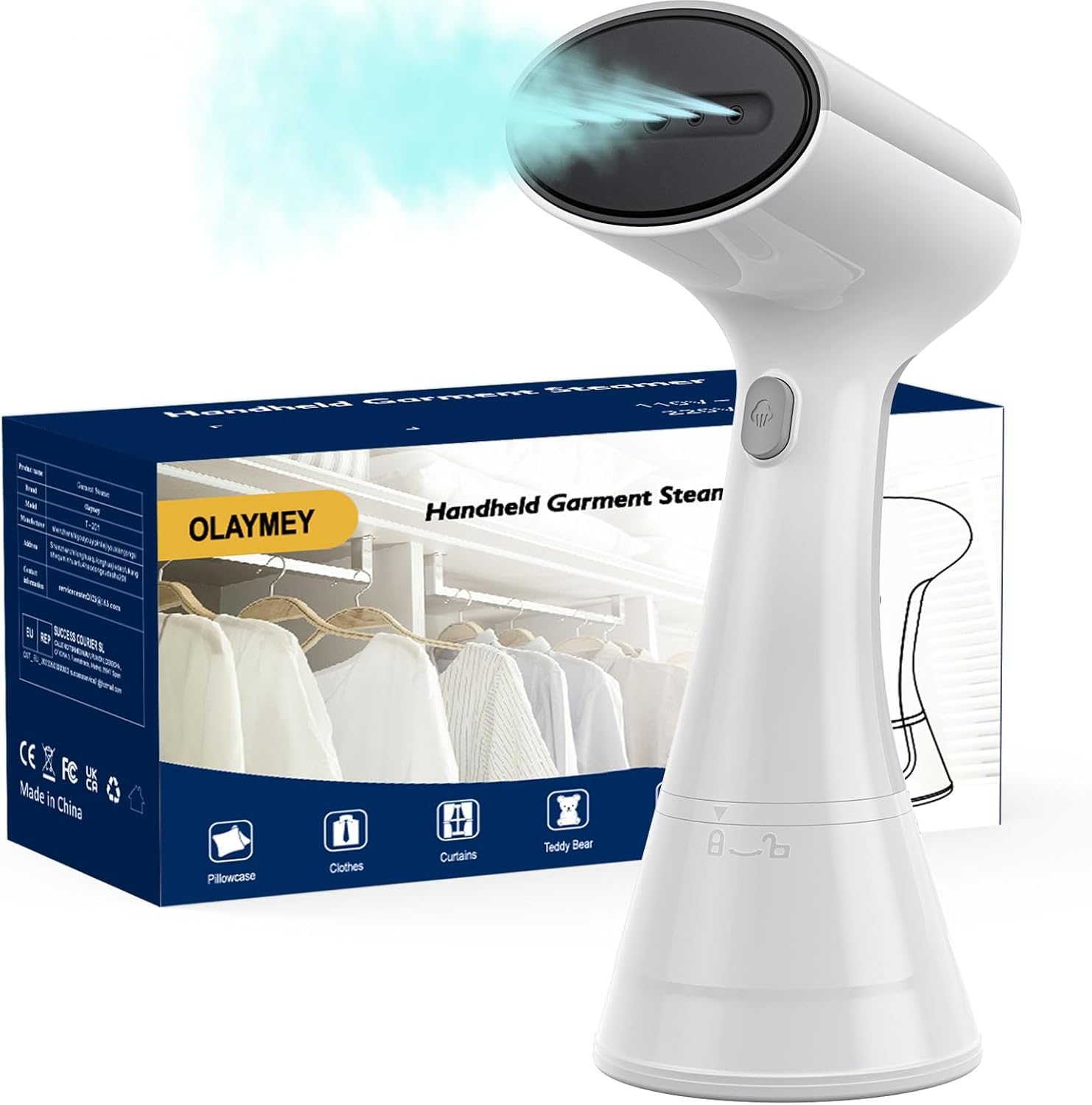 OLAYMEY steamer Dampfglätter 1000W, Steamer für Kleidung, 220ml Wassertank, Tragbarer Dampfbügeleisen, Handheld Dampfbürste, Leicht Dampfbügler für Zuhause, Büro, Reisen, Weiß