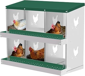 Metal Chicken Nesting Boxes, Heavy-Duty Galvanized Steel Egg Laying Box with 6 Compartments, Rustproof, Easy to Install & Clean, Wall-Mountable Design for Poultry Coops- Green Without Stand
