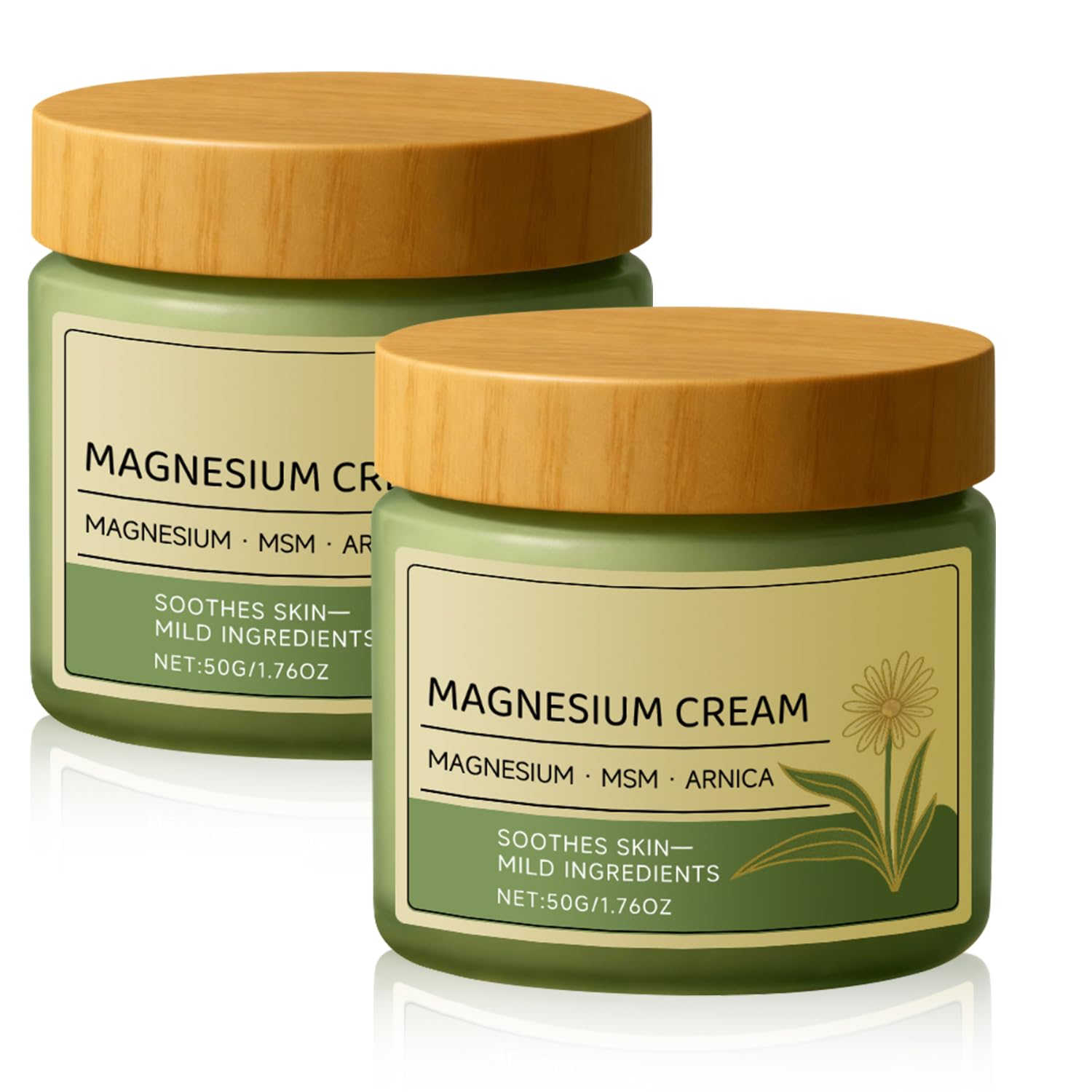 2Pcs Magnesium Cream with MSM & Arnica, Fast-Absorbing & Non-Greasy Hydrating Lotion, Gentle Formula for Skin Soothing, 50g/1.76oz