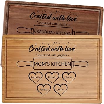 Personalized Cutting Board for Mom & Grandma Custom Mothers Day Gift for Mom, Grandparents, Grandmas Kitchen Gift