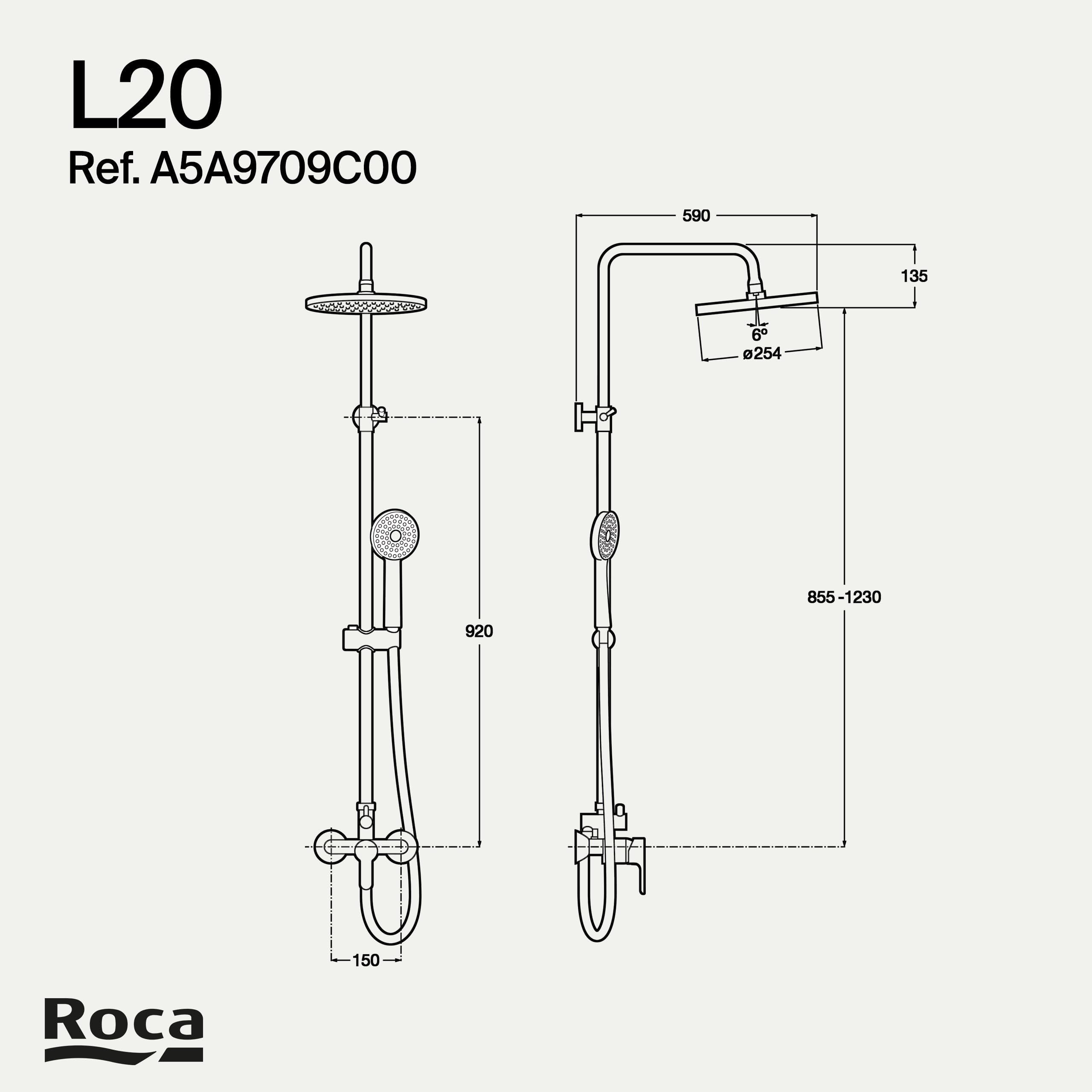 ROCA A5A9709C00 L20 Columna de Ducha Telescópica Monomando Cromo