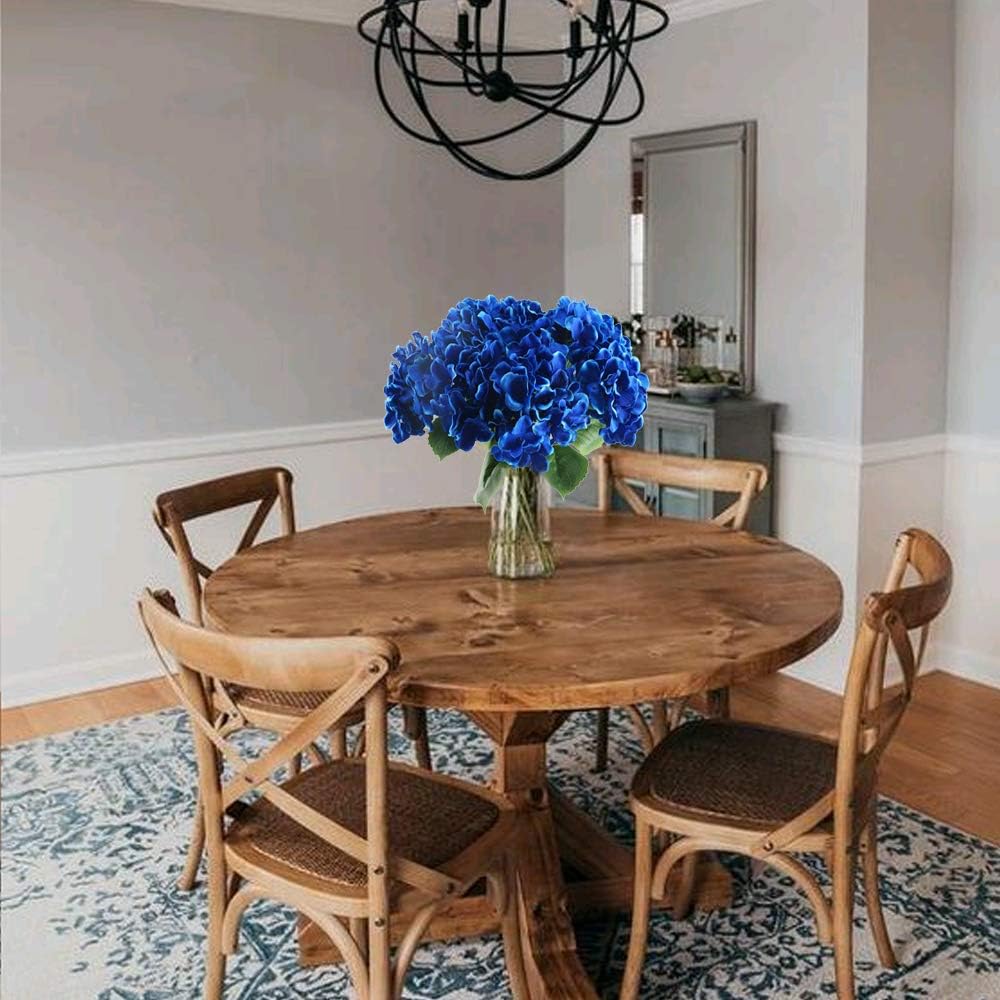 NAHUAA 2PCS 5 Heads Artificial Silk Hydrangea Flowers Arrangements Large Fake Floral Bundles Home Wedding Bouquet Table Centerpieces Party Decoration (Royal Blue)
