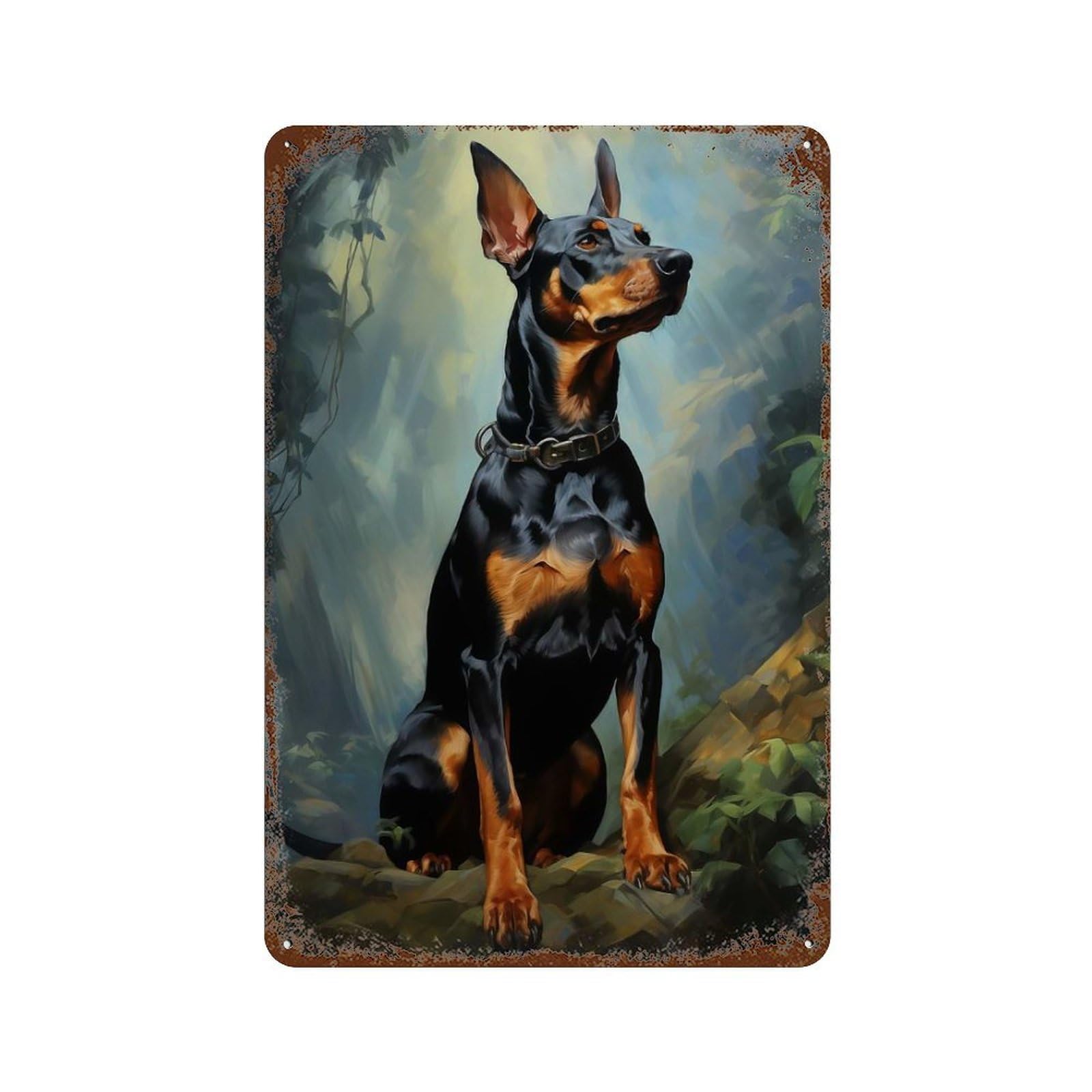 Rustic Tin Plaque Dobermann Portrait 11.8"x7.9", Rustic Home Decor for Office, Studio And Wall Decor