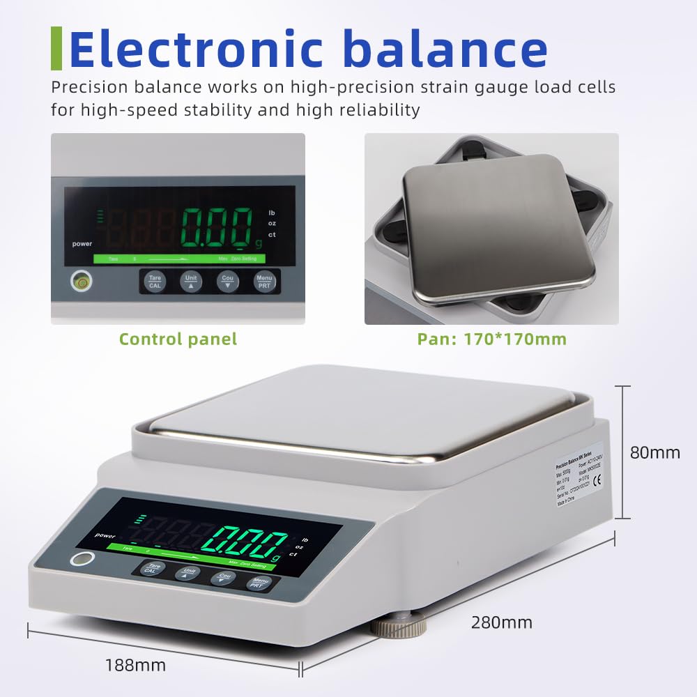 Balanza electrónica profesional con pantalla LCD, balanza analítica de 1 kg 0,01 g/10, g/5, g(1KG 0.01G)