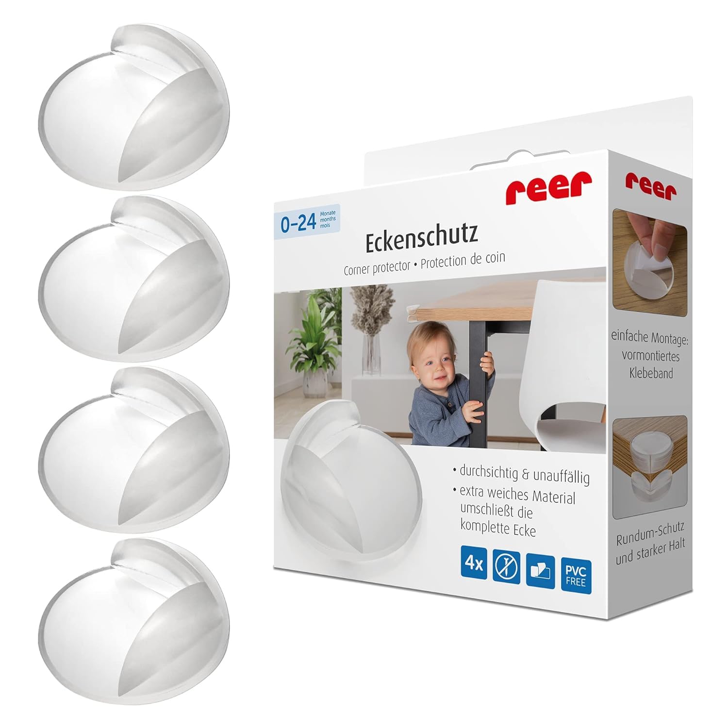 reer Eckenschutz fürs Baby | 4 Stück | durchsichtig | geprüft kindersicher| effektiver Schutz vor Stoßverletzungen