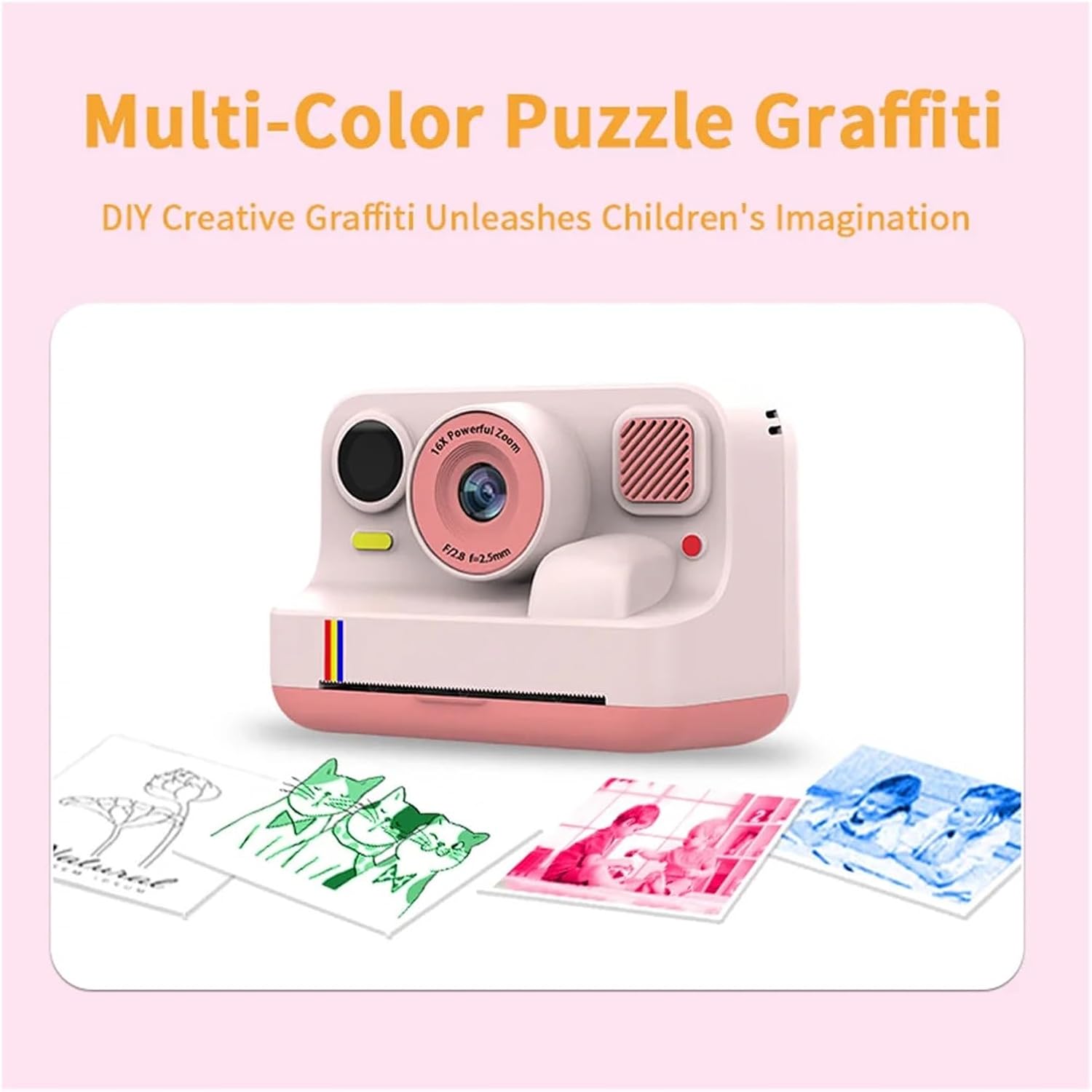 Kids Digital Camera Instant Print Photo Camera 1080P HD Dual Lens Video Recorder Mini Thermal Printer Educational Birthday Gifts(Blue with 32G)