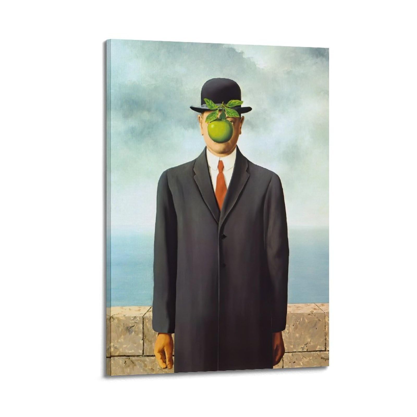 SJWINER Oil Painting Poster Surrealism Rene Magritte The Son of Man Aesthetic Design Painting for Living Room Bed Room 08x12inch(20x30cm) Frame-style