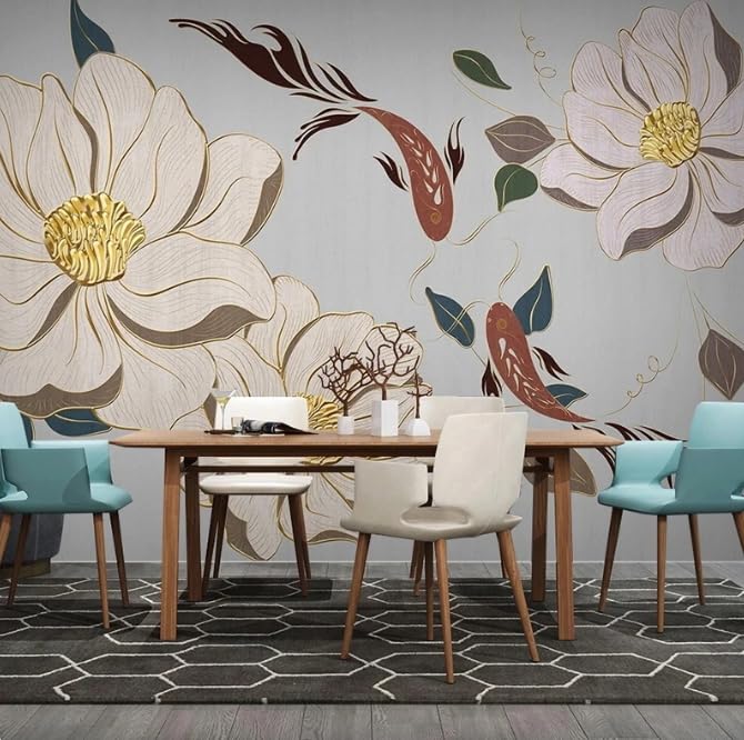Papier peint chinois fleur poisson 3D photo murale salon fond TV grand format 400x280