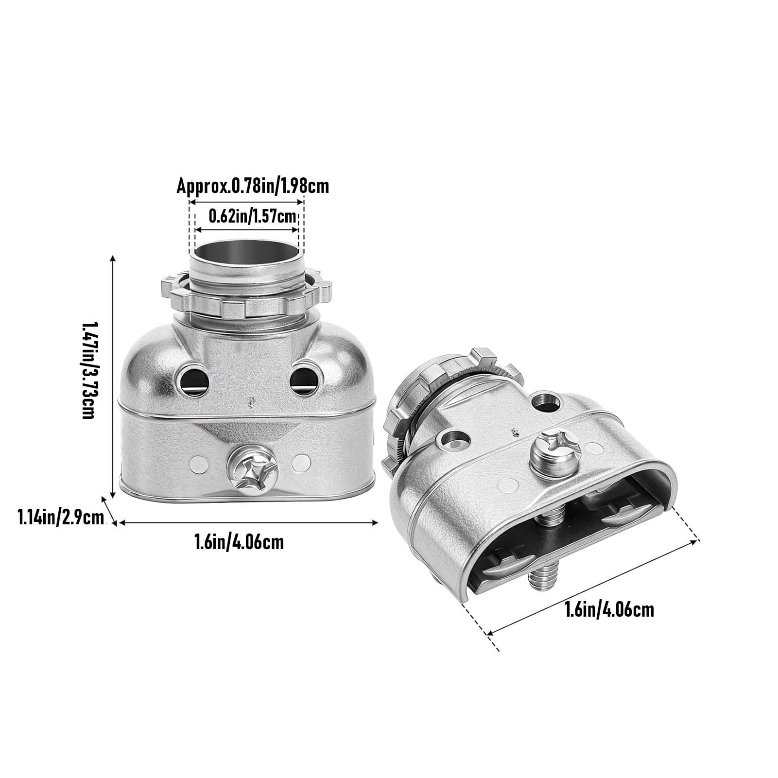 Luocute 50 Connettori Duplex per Scatola Cavi da 3/8 Pollici, Morsetto in Lega di Zinco per Condotto Flessibile in Metallo Cavo CA MC NM, Raccordi Elettrici a Gomito a 90 Gradi, Raccordi