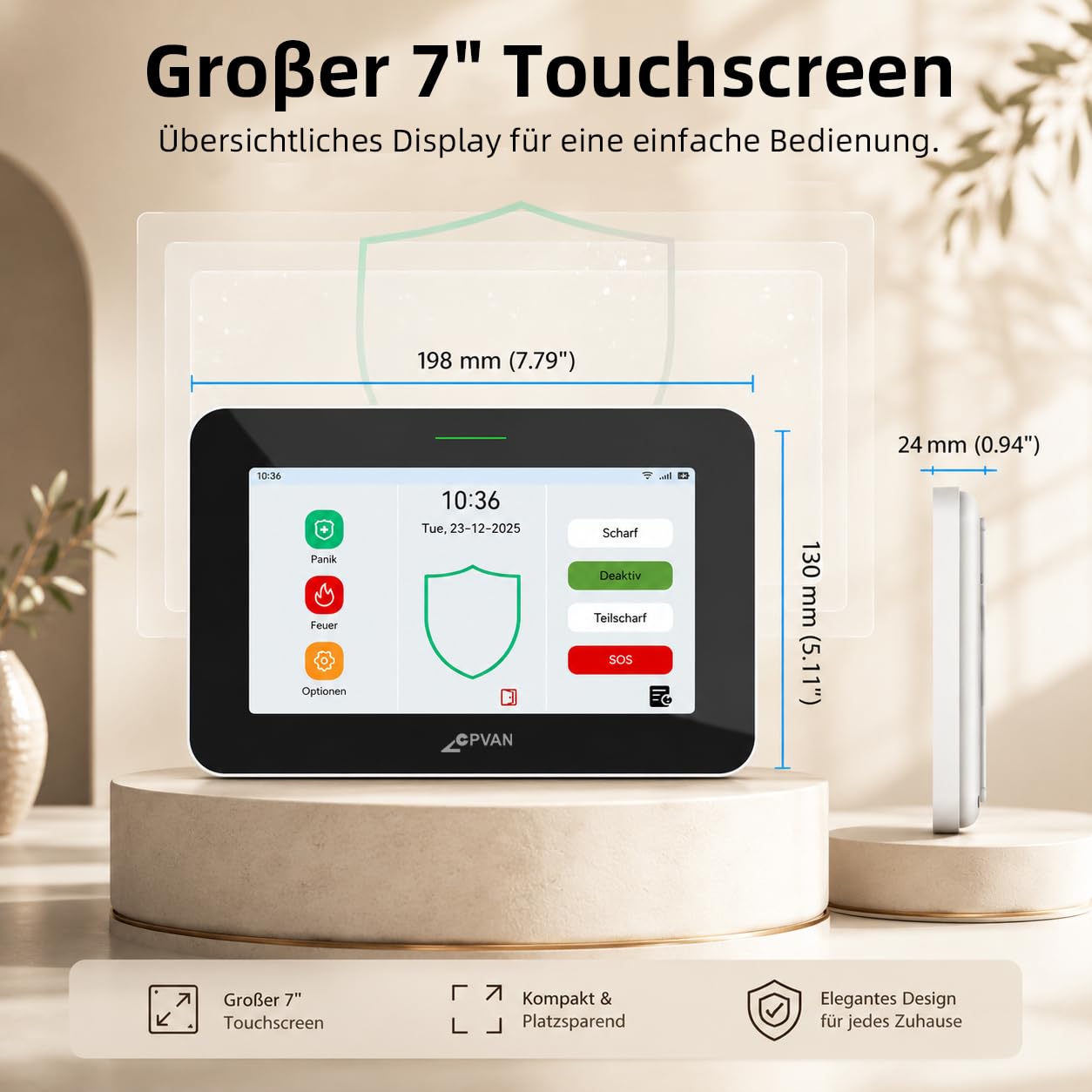CPVAN GSM + WiFi Alarmanlage Haus mit 7" Touch Screen, Kein Vertrag Smart Komplettsysteme mit APP/SMS/Anruf Alarm, 110dB Host, Bewegungsmelder, Tür/Fenster Sensoren, Fernbedienungen, 14 Stück