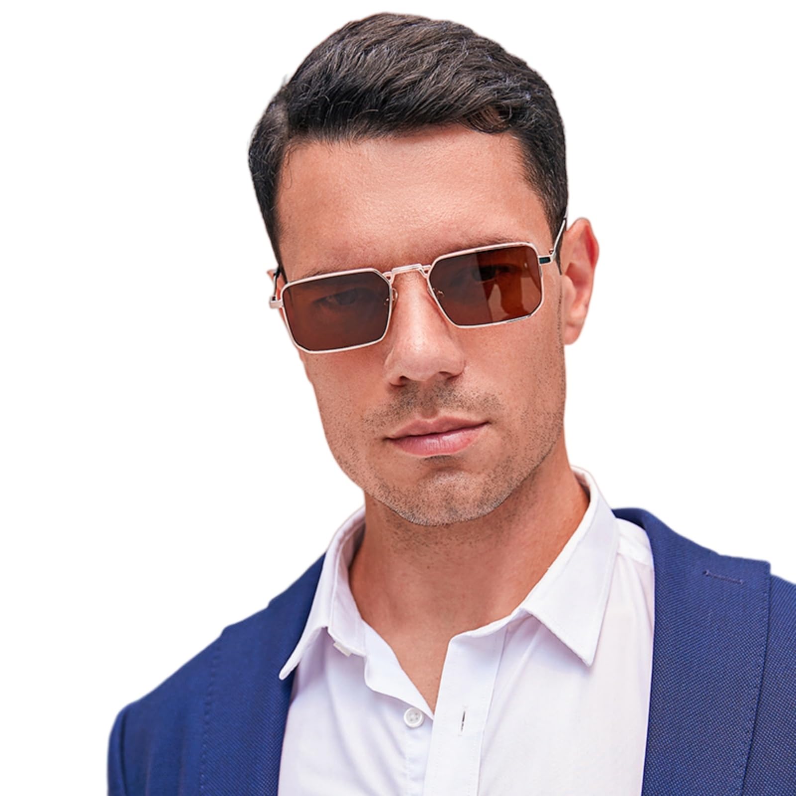 Occhiali da Sole Rettangolo per Donne Uomini, Quadrati Retro con Telaio in Metallo Uv400, di Moda Indossare All'aperto-9-Other