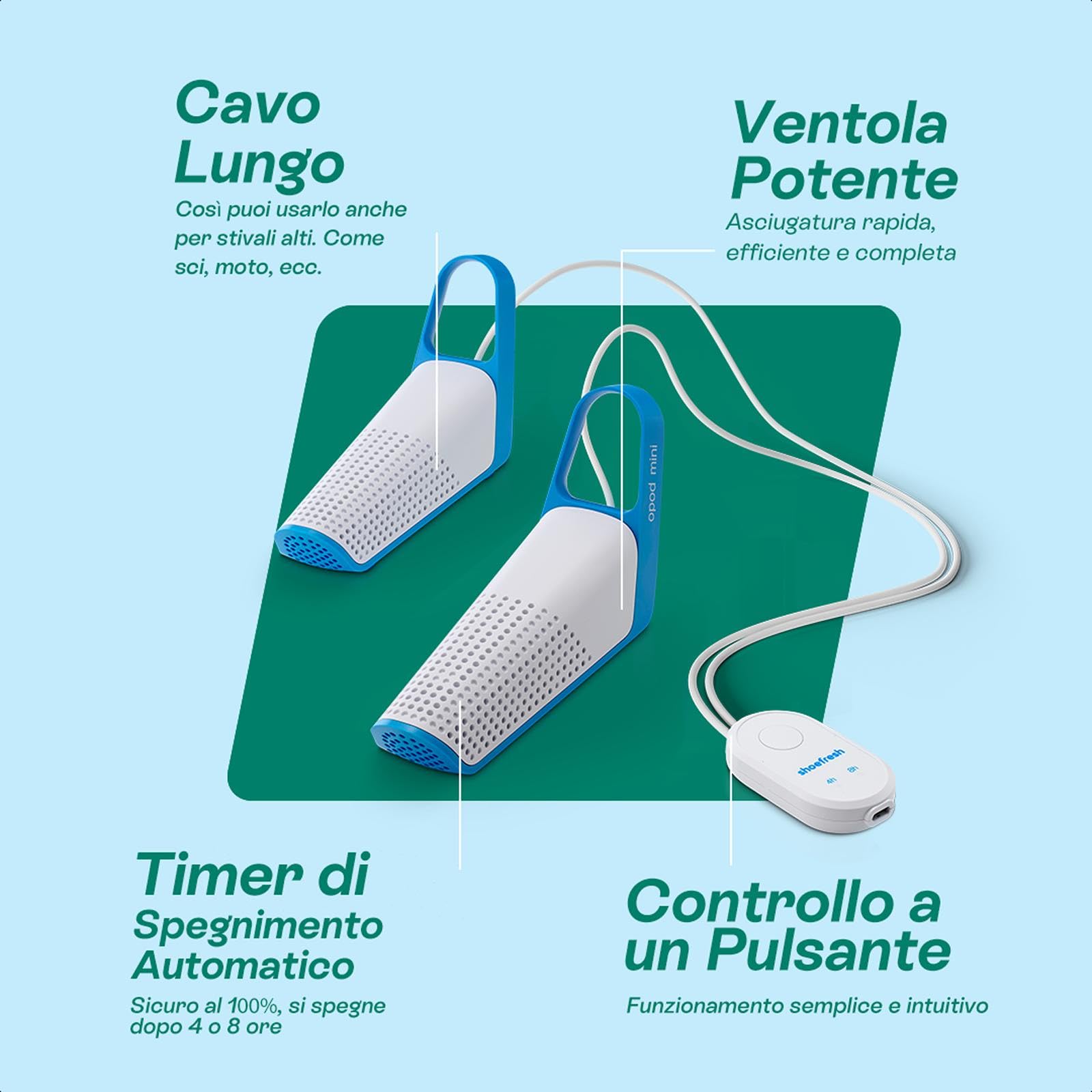 shoefresh Opod Mini Asciugascarpe Elettrico & Deodorante Scarpe, USB-C