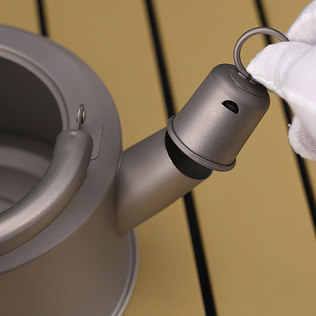 Tetera de titanio, hervidor portátil de camping con tapa de filtro, 1200 ml, utensilios de cocina al aire libre