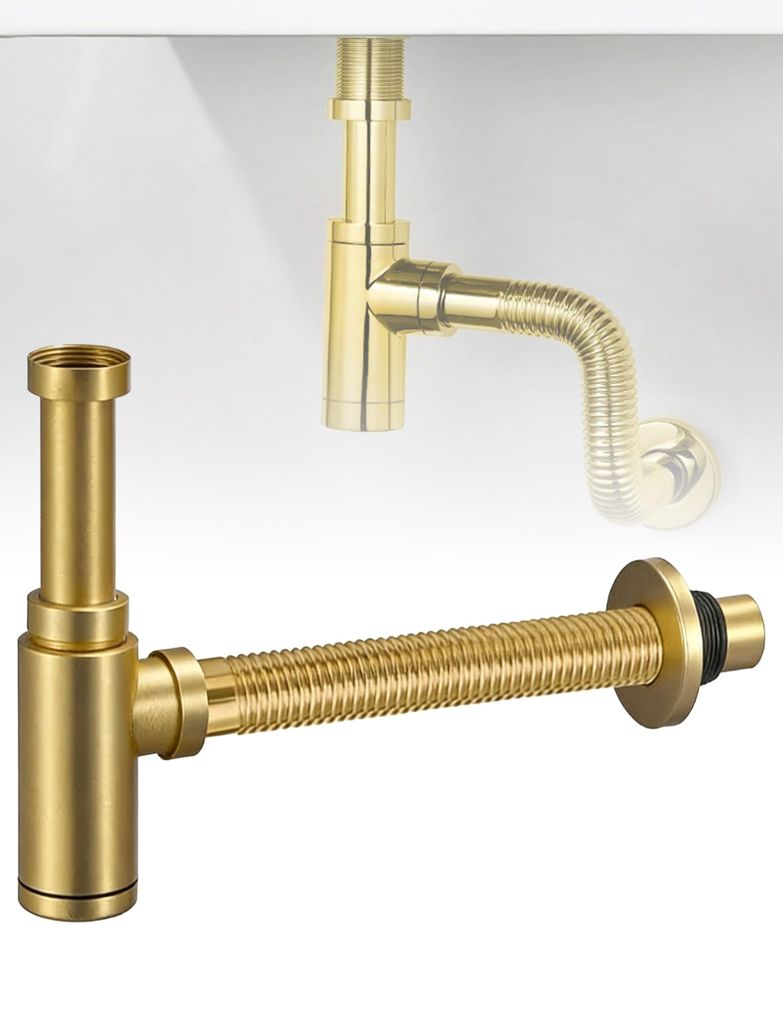 Sifone a bottiglia per lavabo in acciaio inossidabile, montaggio di scarico rotondo P, tubo di scarico flessibile regolabile in altezza per bagno Vanity