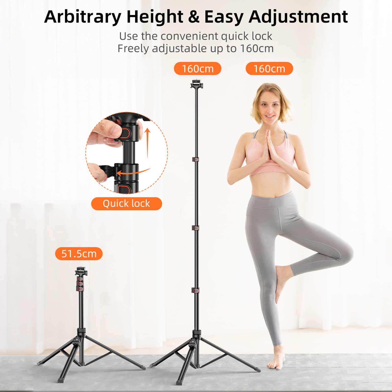 Asixxsix Treppiede per Selfie Stick da 1,6 Metri per Telefono con Telecomando