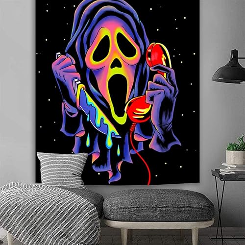 Miniatura 4 de SparkLia Tapiz de calavera de terror con luz negra, tapices reactivos UV para colgar en la pared, tapiz de fondo de fiesta que brilla en la